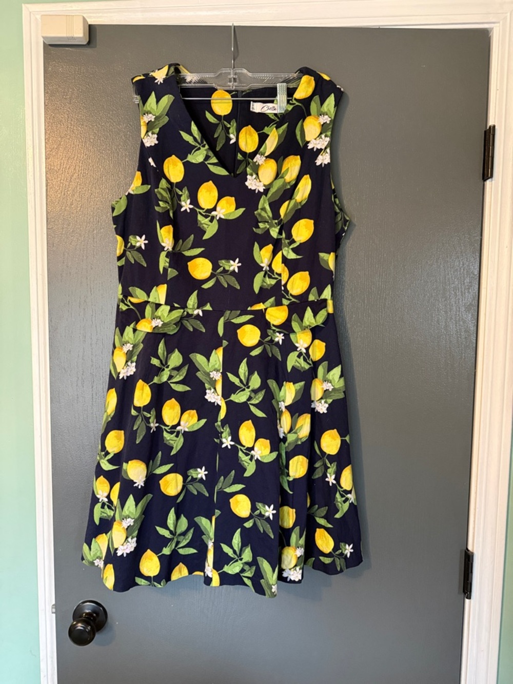 Chetta B Navy Dress with Yellow Lemon Print